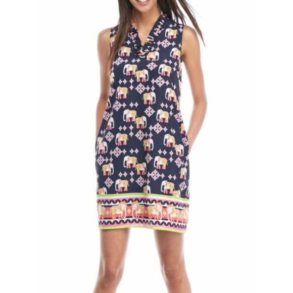 Crown & Ivy Dress 12P 12 P Pink Blue Green Elephants Stretch Sleeveless - Picture 2 of 12